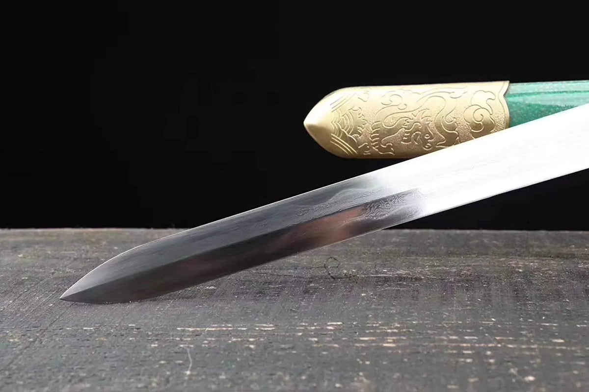 Green Tai Chi Jian – Pattern Steel with Brass Fittings
