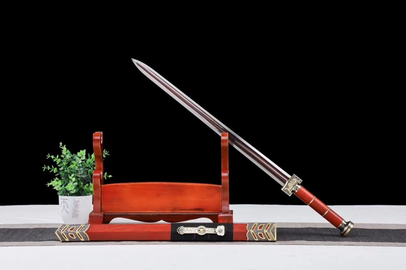 LOONGSWORD,Ruyi jian,Damascus Steel red Blade,Redwood Scabbard,Alloy Fittings