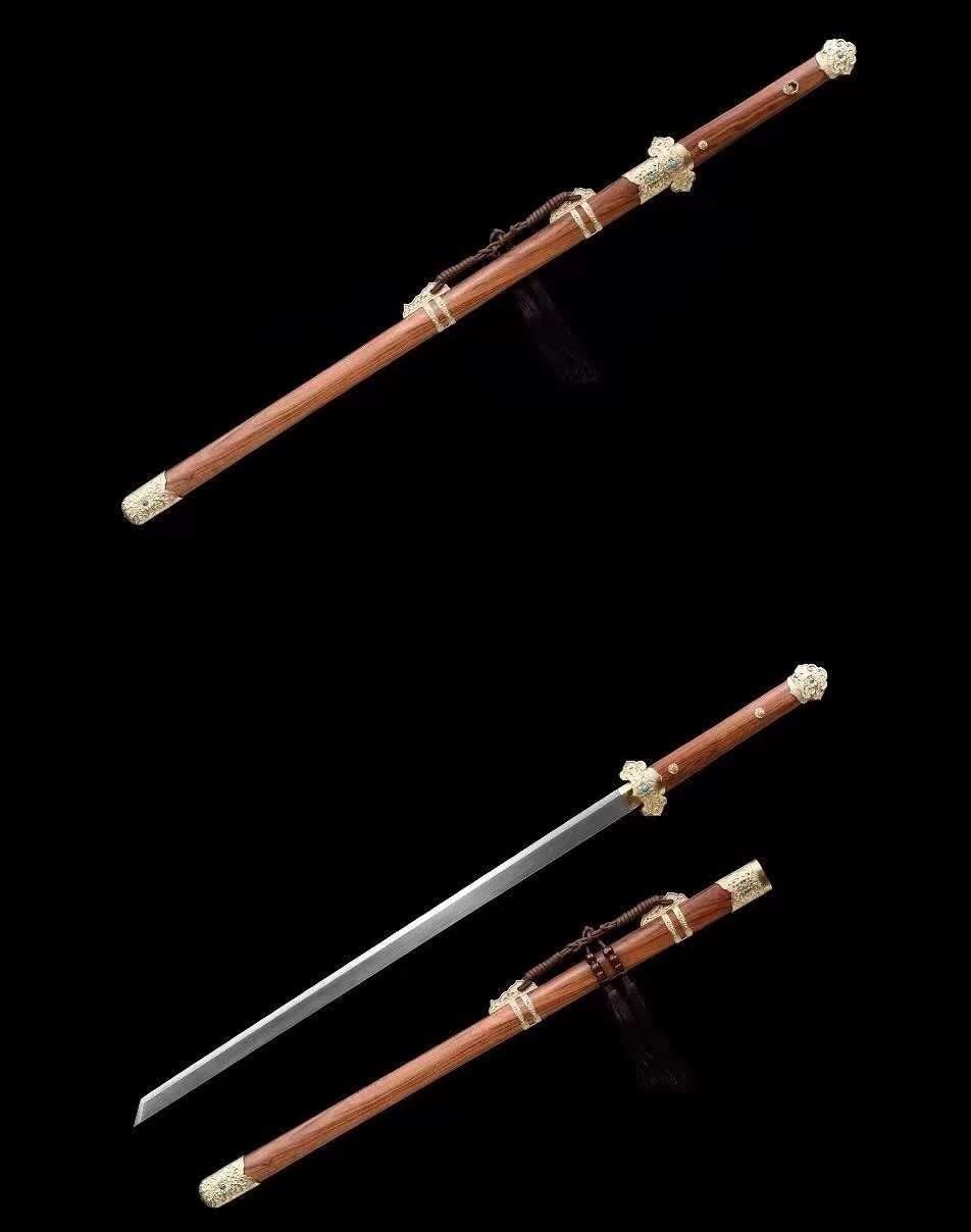 LOONGSWORD,Tang dao jian,Damascus Steel Blade,Brass Fittings,Rosewood Scabbard,Chinese sword