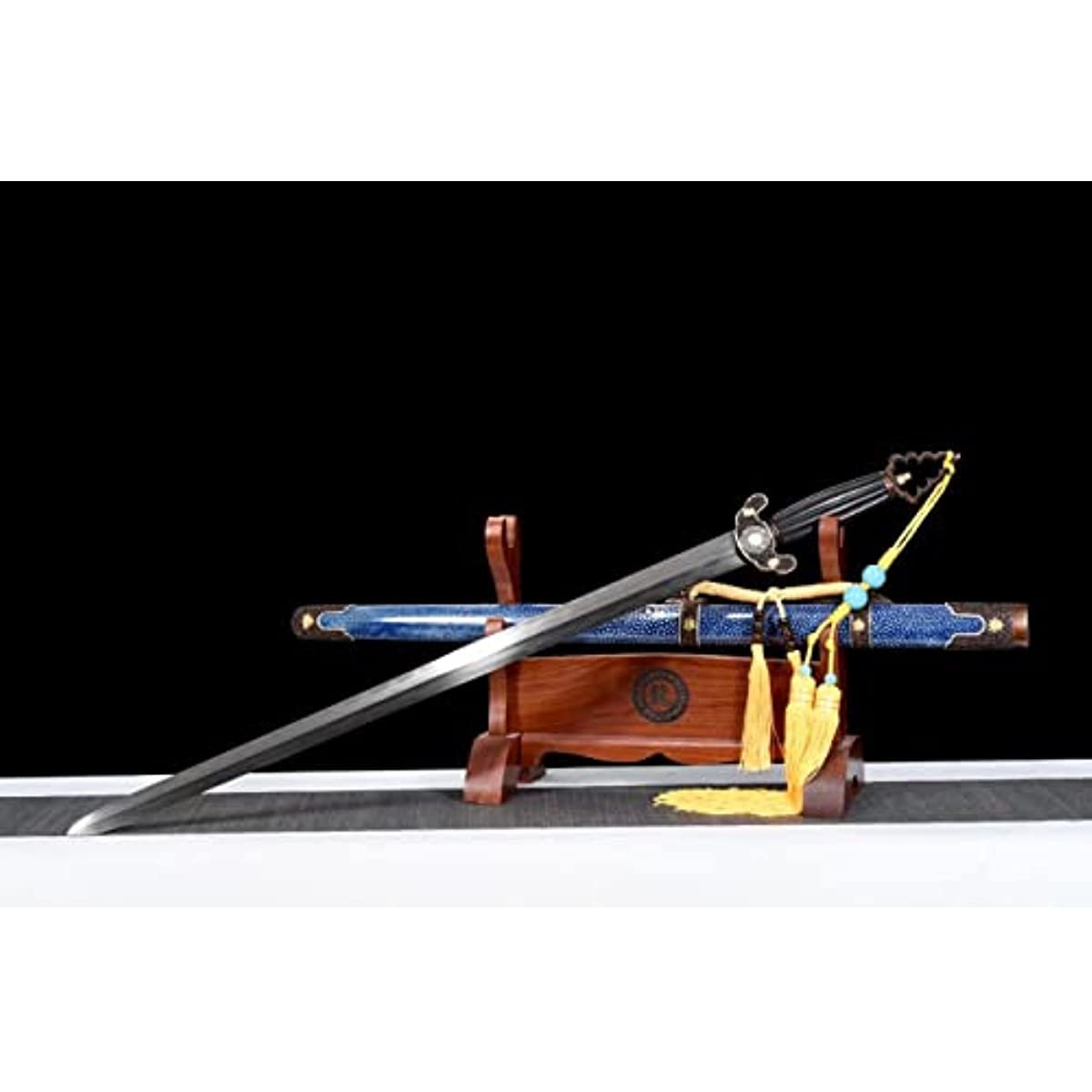 LOONGSWORD,Tai Chi Eight Diagrams Sword Damascus Steel Burn Blades,Skin Scabbard,Brass Fittings