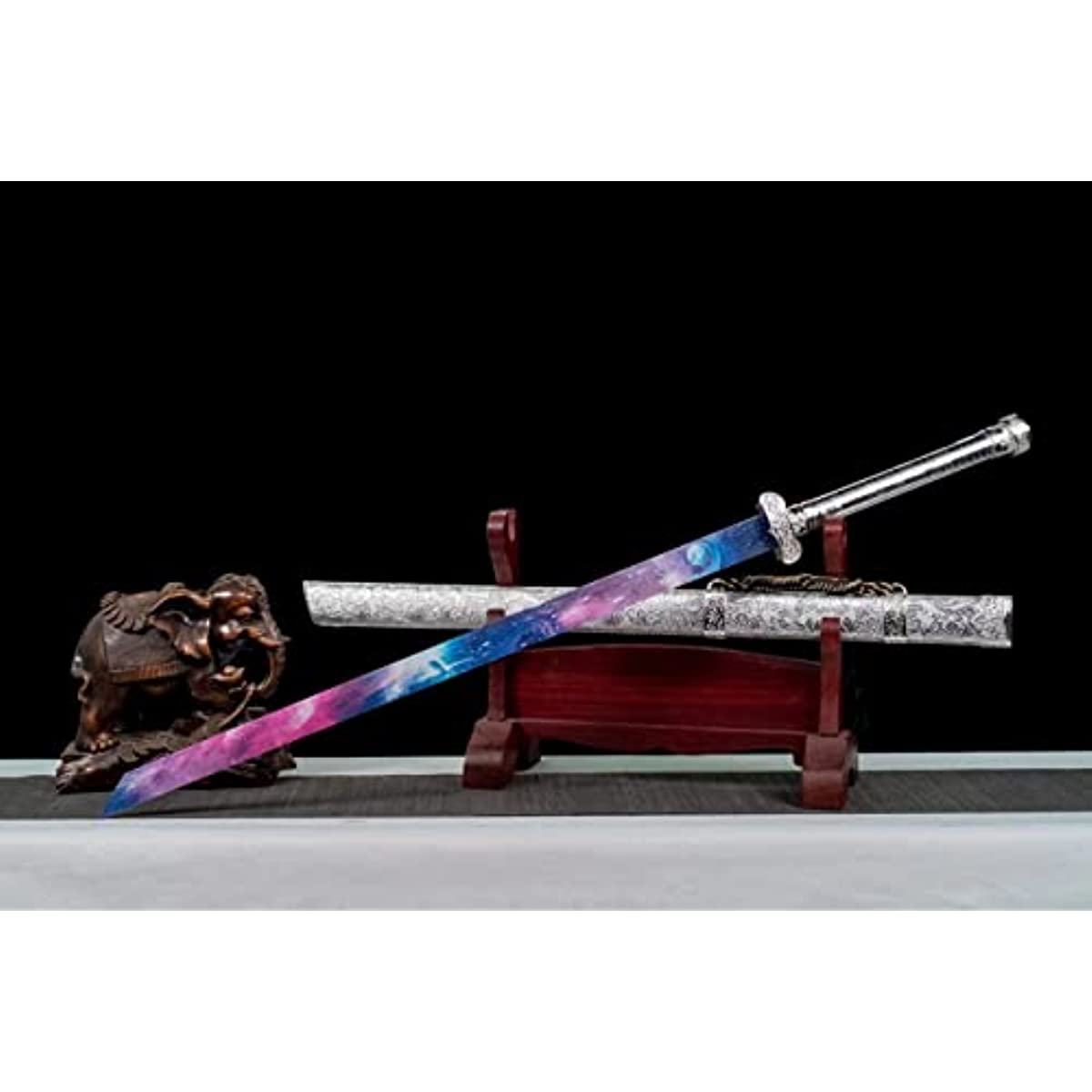 LOONGSWORD,Black Gold Swords High Carbon Steel Color Blade,Alloy Fittings,Silver PU Scabbard