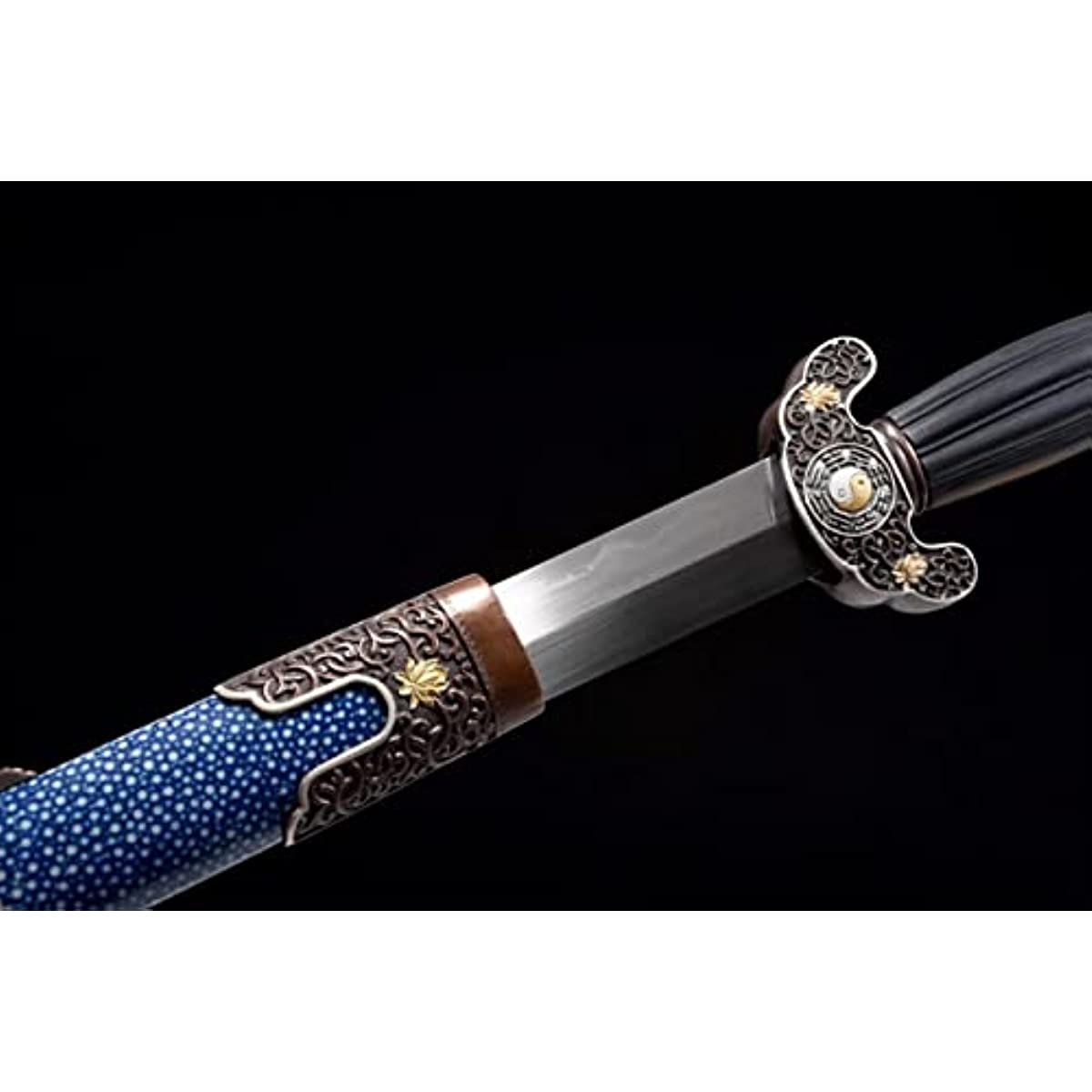 LOONGSWORD,Tai Chi Eight Diagrams Sword Damascus Steel Burn Blades,Skin Scabbard,Brass Fittings