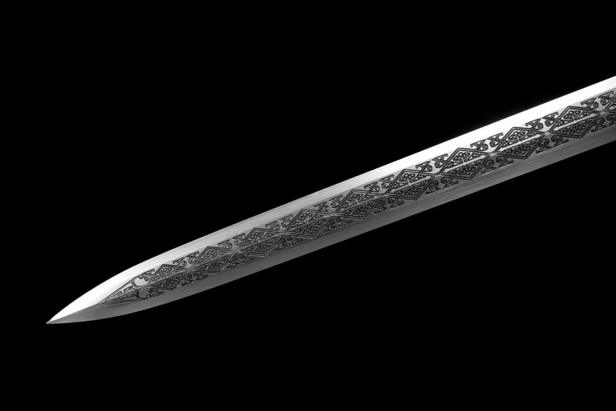 LOONGSWORD,Dragon King Swords with Forged High Carbon Steel Etched Blade-Faux Leather Scabbard