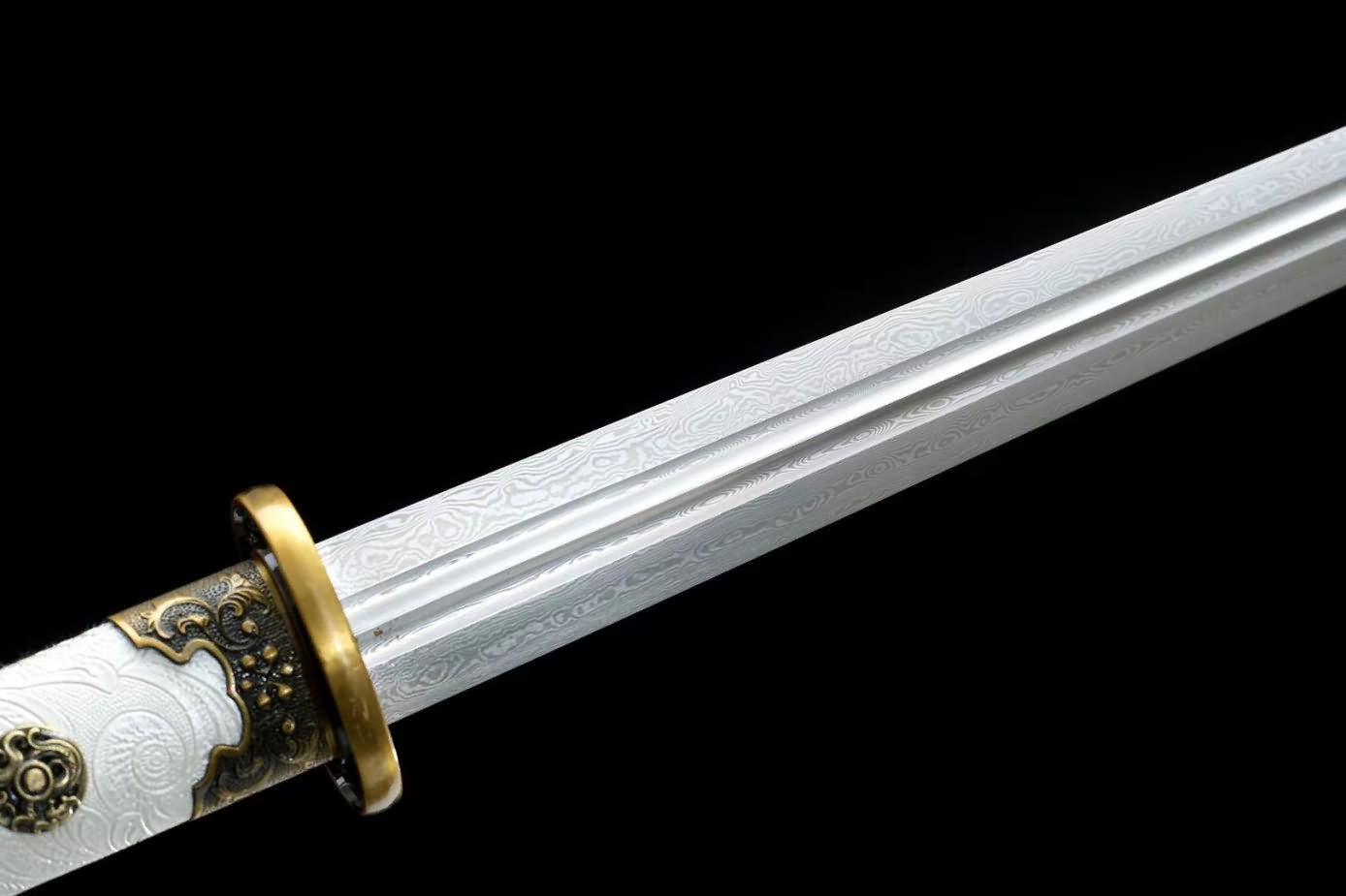 Rosefinch jian Swords Damascus Steel Blade,Alloy Fittings,White PU Scabbard,LOONGSWORD