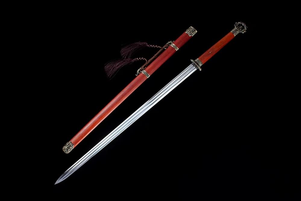 LOONGSWORD,Tang jian,Battle Ready,Forged High Manganese Steel Blades,Redwood Scabbard
