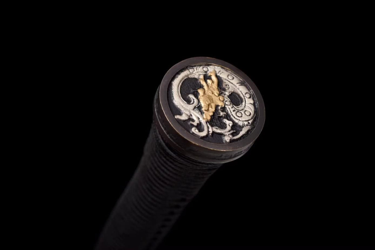 Ruyi jian,Forged Damascus Steel Blades,Brass Fittings,Ebony Scabbard