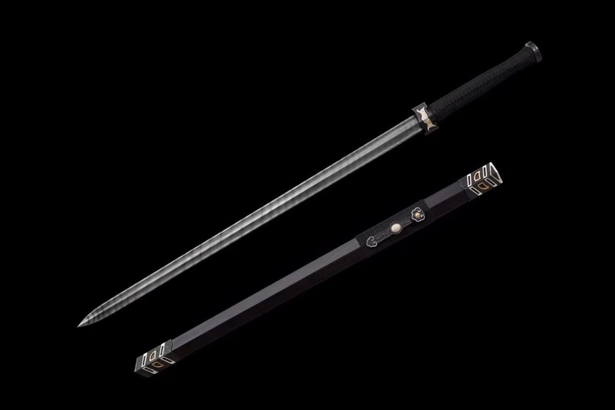 Ruyi jian,Forged Damascus Steel Blades,Brass Fittings,Ebony Scabbard