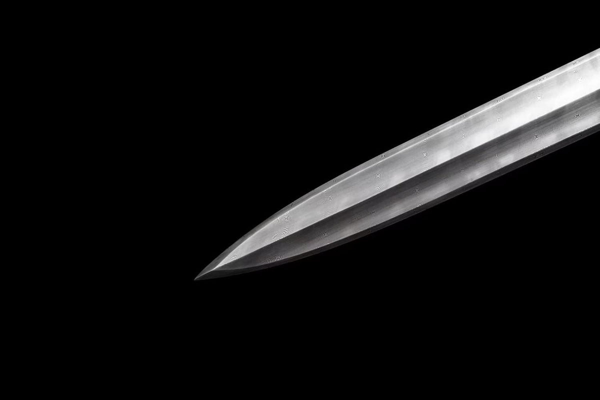 HAN jian,Forged Damascus Steel Blades,Brass Fittings,Ebony Scabbard