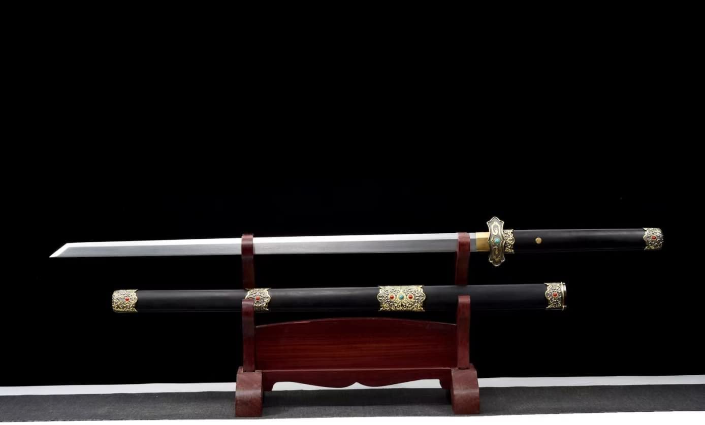 Tang dao Real Forged Damascus Blade,Blck Wood Scabbard,chinese sword