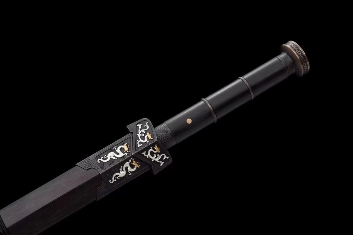 HAN jian,Forged Damascus Steel Blades,Brass Fittings,Ebony Scabbard