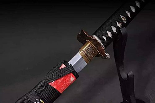 Samurai swords real sharp,Katana(Damascus steel,Skin Scabbard,Copper tosogu)Full tang,Length 39" - Chinese sword shop