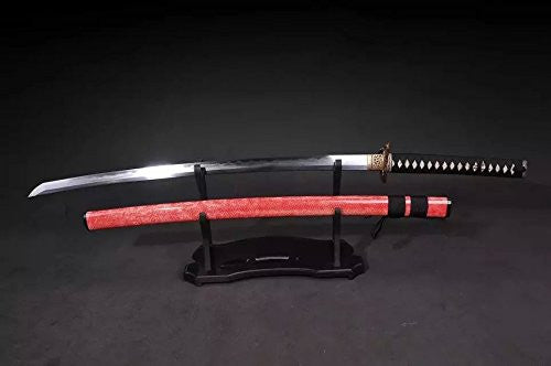 Samurai swords real sharp,Katana(Damascus steel,Skin Scabbard,Copper tosogu)Full tang,Length 39" - Chinese sword shop