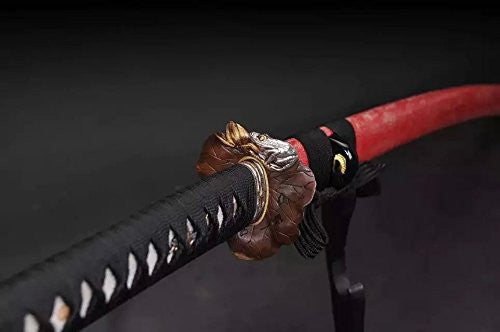 Samurai swords real sharp,Katana(Damascus steel,Skin Scabbard,Copper tosogu)Full tang,Length 39" - Chinese sword shop