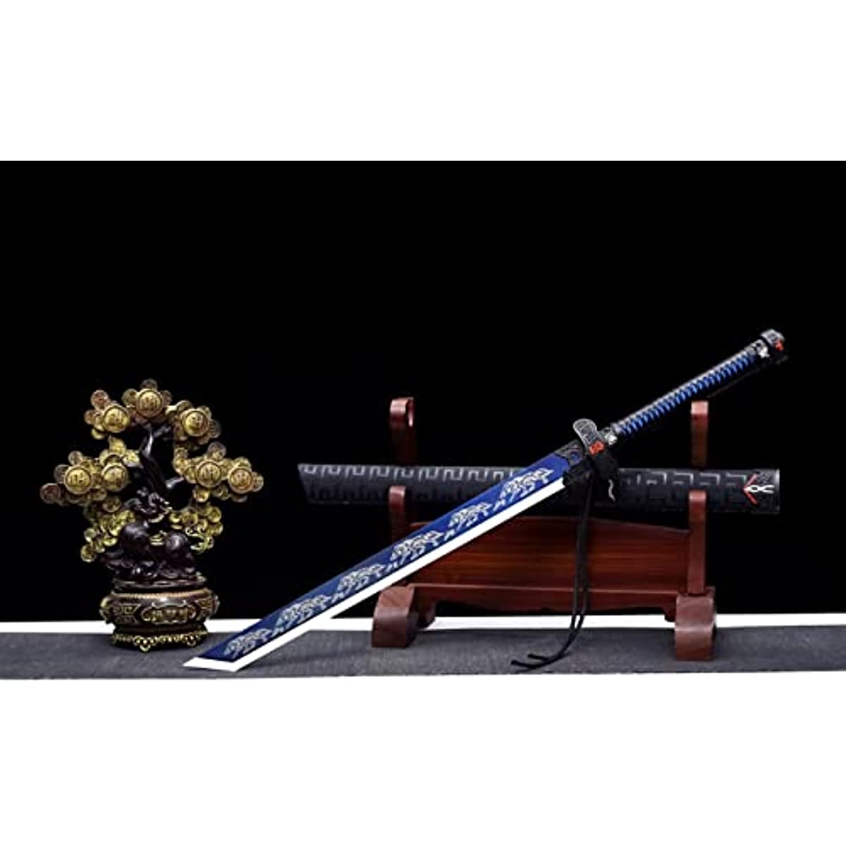 LOONGSWORD,chinese sword,Black Gold Ancient Sabre Forged High Carbon Steel Blue Blade Length 33"