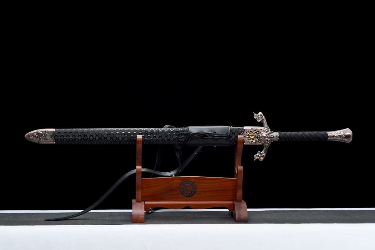 Flying Dragon Jian – Hand Forged High Carbon Spring Steel Chinese Sword with Dragon Guard, Leather Wrapped Scabbard and Practical Blade - Chinese Sword store