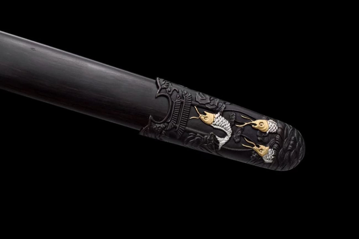 Longhu jian,Forged Damascus Steel Blades,Brass Fittings,Ebony Scabbard