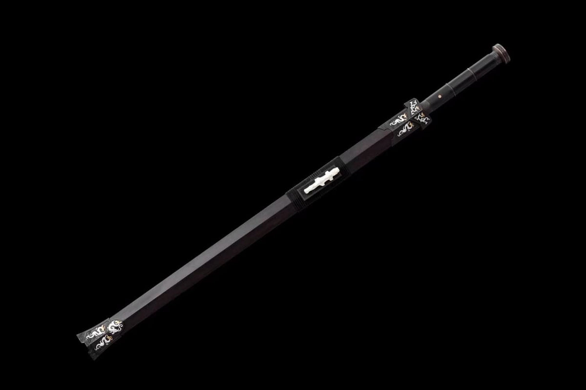 HAN jian,Forged Damascus Steel Blades,Brass Fittings,Ebony Scabbard