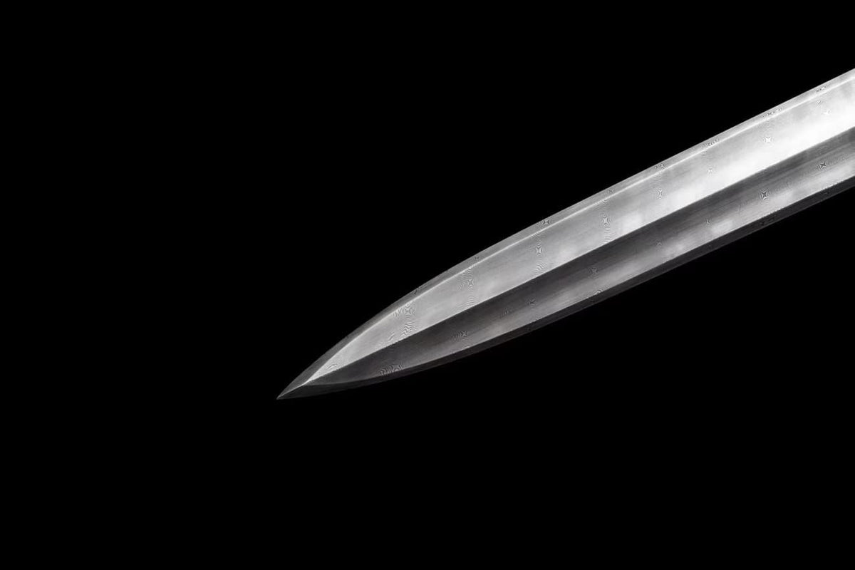 Longhu jian,Forged Damascus Steel Blades,Brass Fittings,Ebony Scabbard