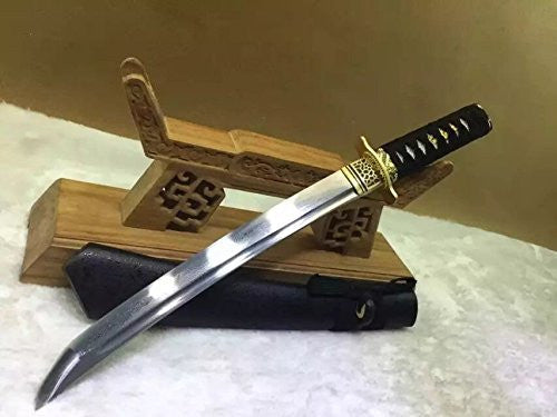 Wakizashi,Damascus steel,Wood Scabbard,Alloy tosogu - Chinese sword shop