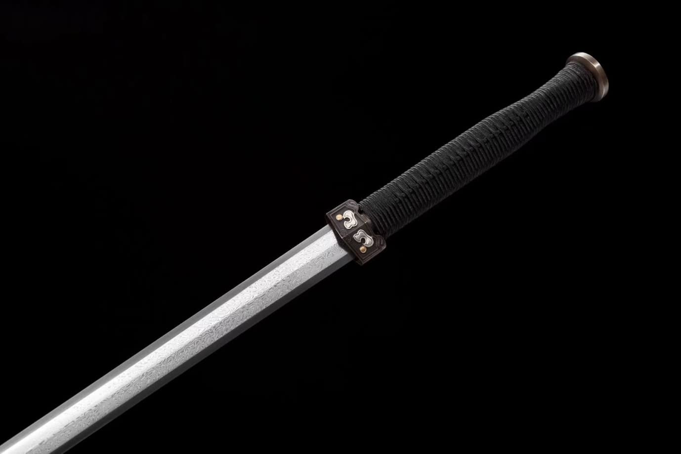 LOONGSWORD,CHINESE SWORD,Han jian Real,Damascus Steel Blades,Brass Fittings,Ebony Scabbard
