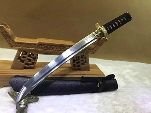 Wakizashi,Damascus steel,Wood Scabbard,Alloy tosogu - Chinese sword shop