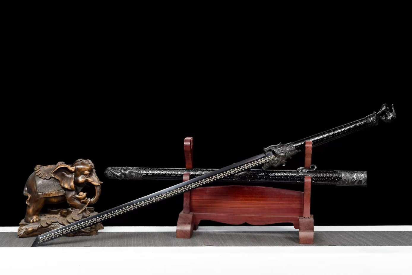 LOONGSWORD,chinese sword,Loong Tang dao high Carbon Steel,Alloy Fittings,Black Scabbard