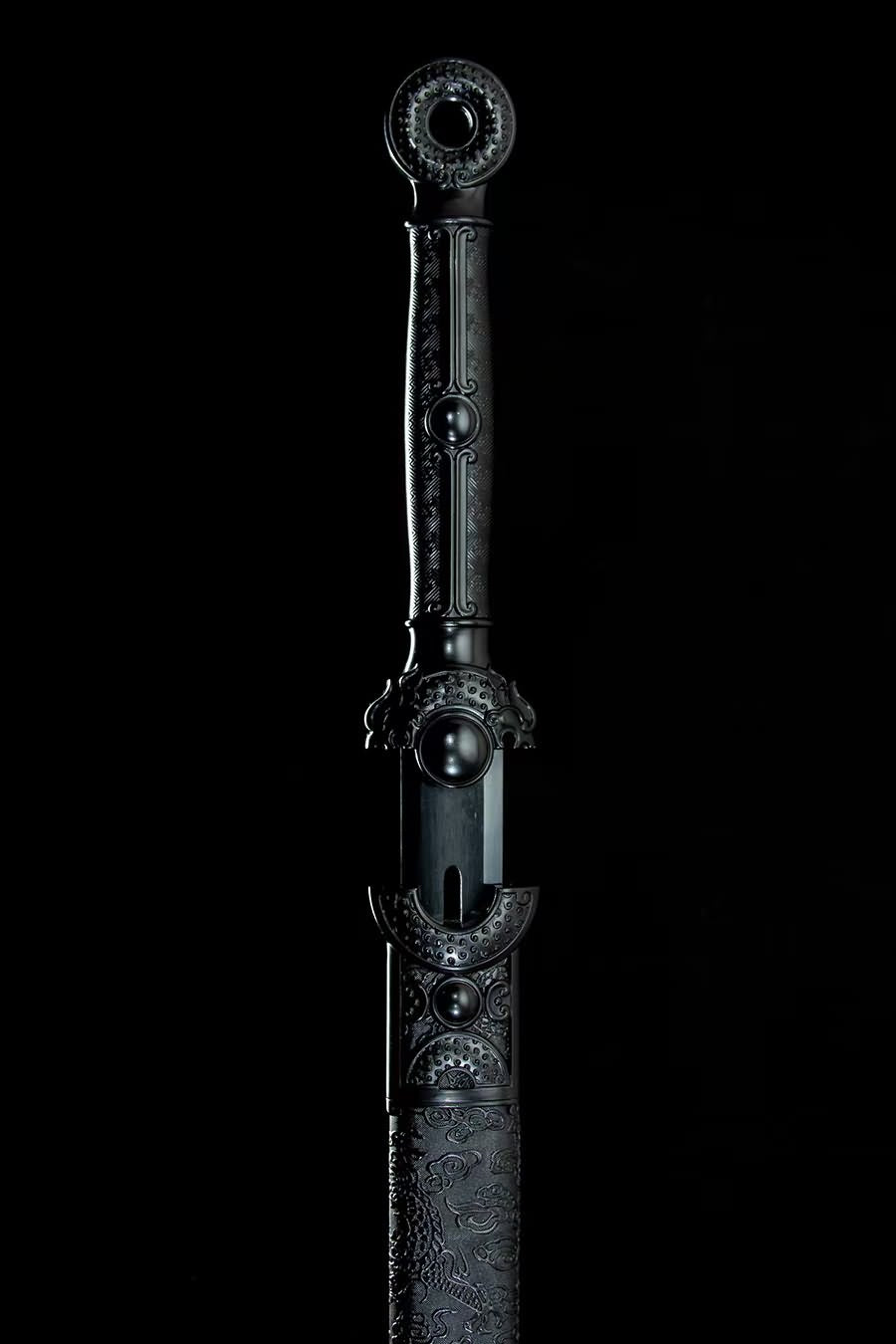 Black han jian,Forged Hollow Blade with Alloy Fittings and PU Scabbard