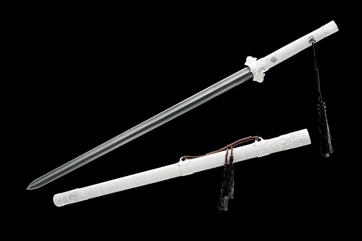 Tang jian Swords Real Damascus Steel Blade,Alloy Fittings,Silver Appearance,LOONGSWORD