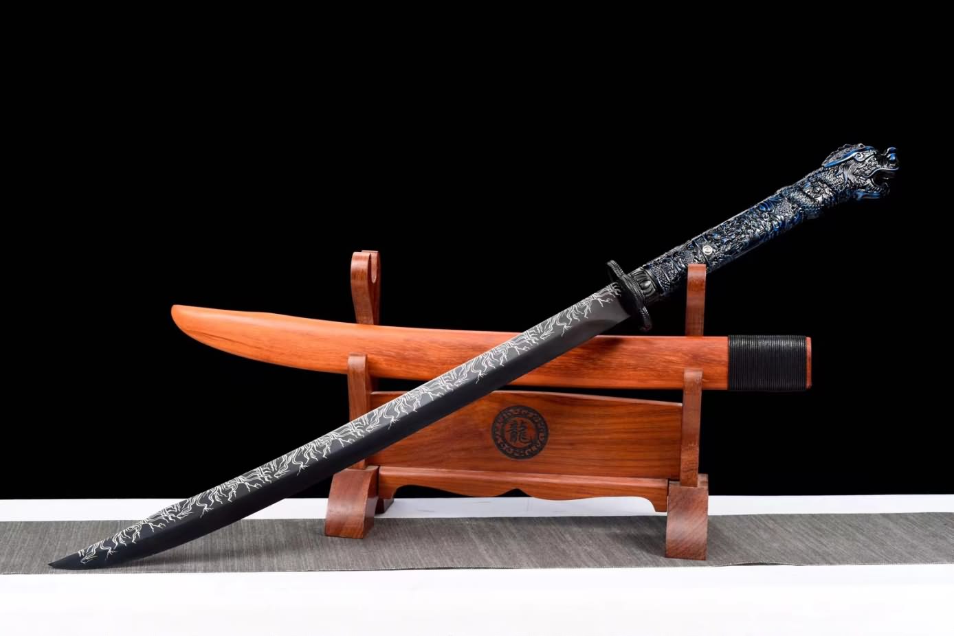 Horn Dao Swords High Carbon Steel Etch Blade,Redwood Scabbard,Dragon Handle,LOONGSWORD