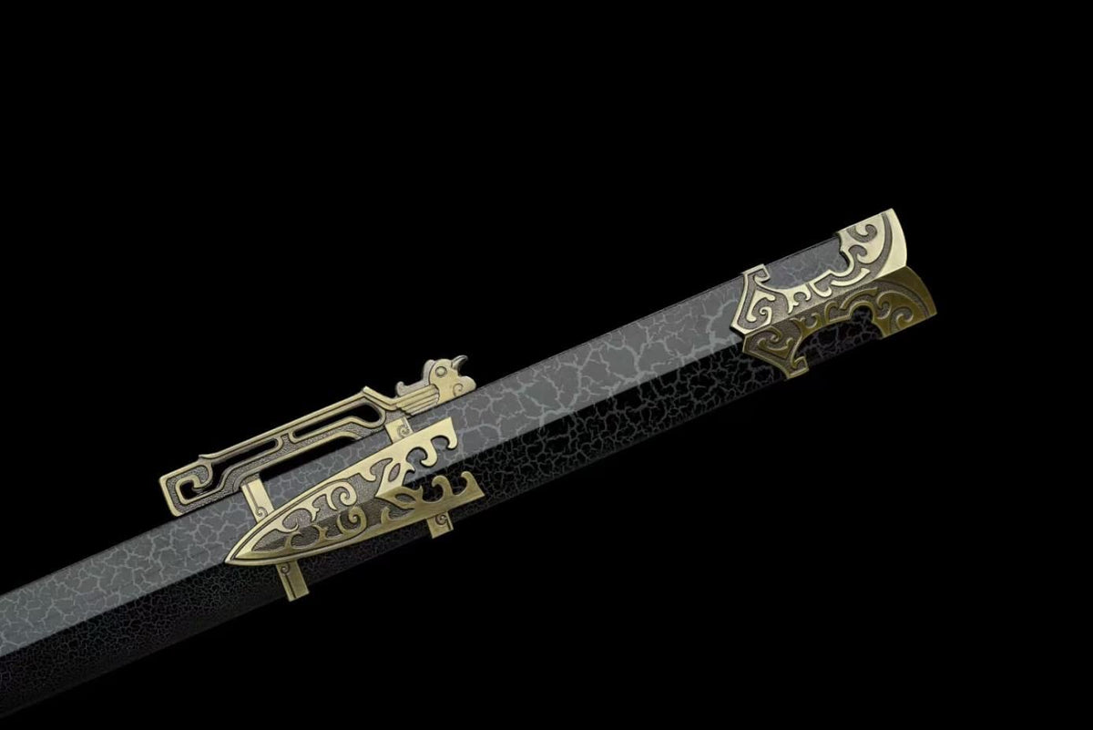 LOONGSWORD,Great Han jian Swords Carbon Steel Etched Blade,Alloy Fittings,Solid Wood Scabbard
