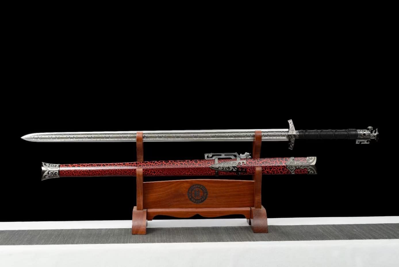 Great Han jian,High caorbon Steel Blade,Alloy Fittings,Solid Wood+Paint Scabbard,Chinese sword