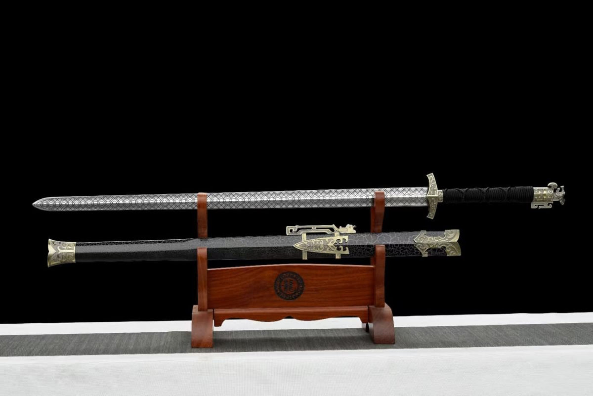 LOONGSWORD,Great Han jian Swords Carbon Steel Etched Blade,Alloy Fittings,Solid Wood Scabbard