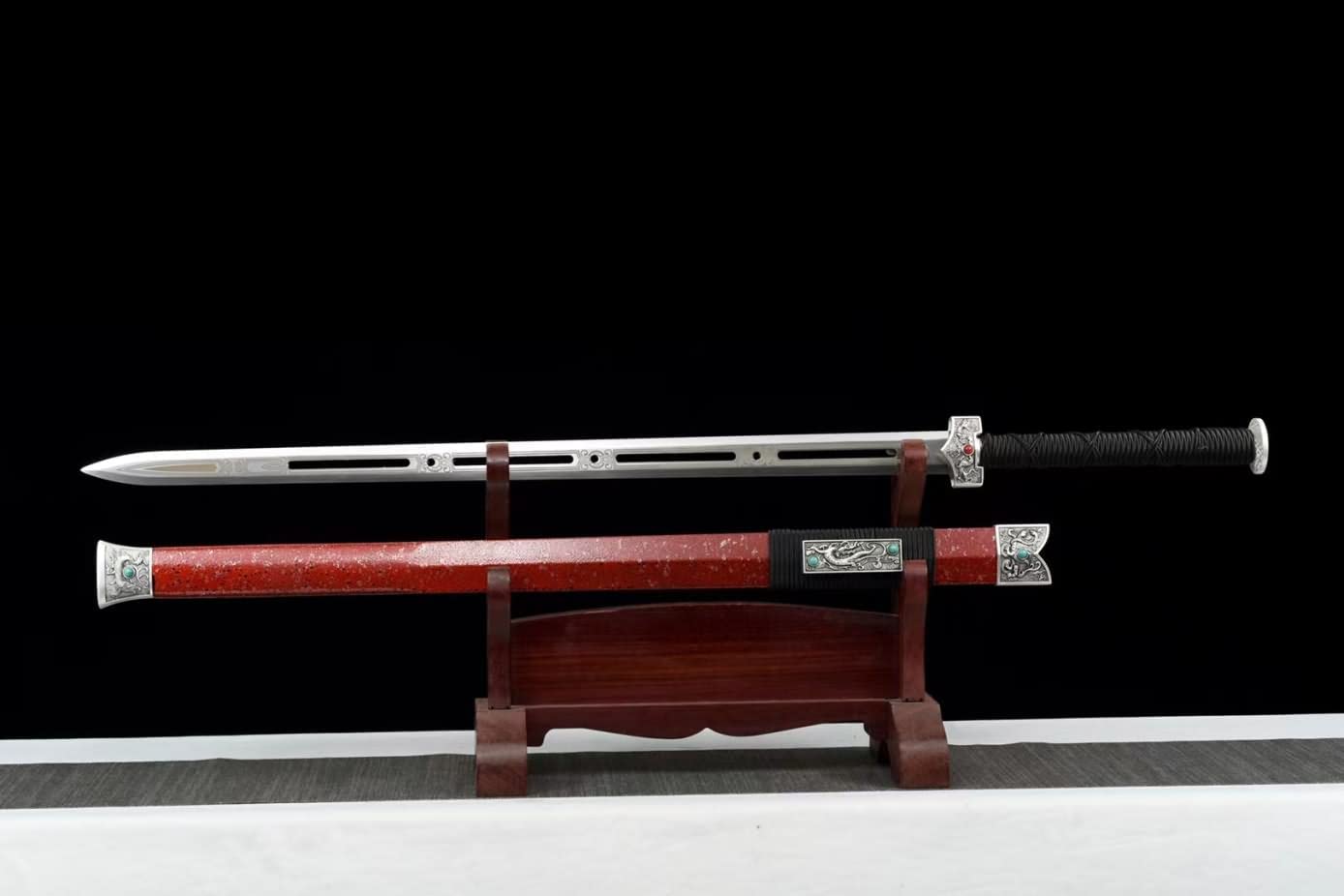 Han jian,High Carbon Steel Hollow Blade,Solid Wood Scabbard,Alloy Scabbard,chinese sword