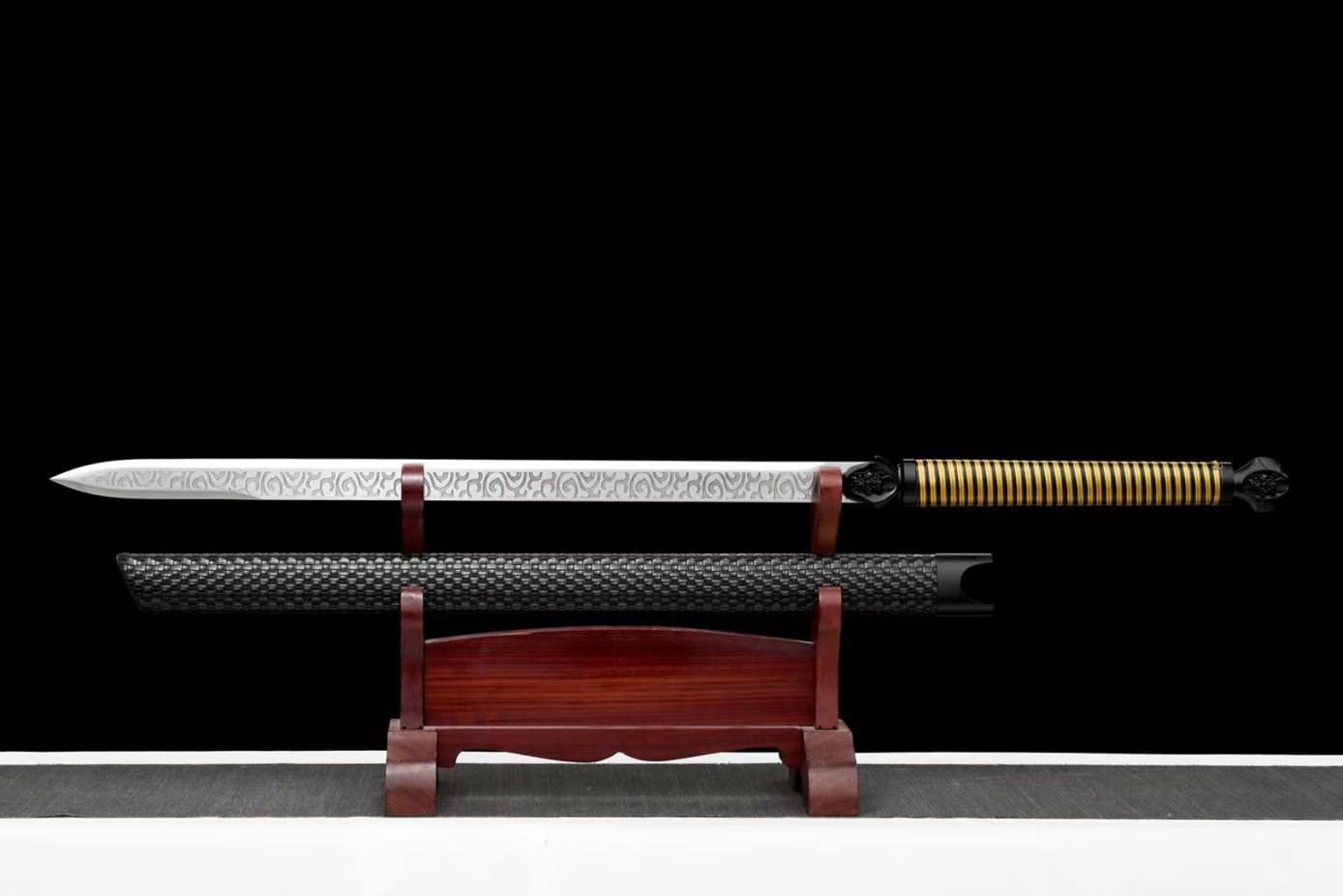 Tang jian sword,Forged High Carbon Steel Etch Blades,Leather Scabbard,chinese sword