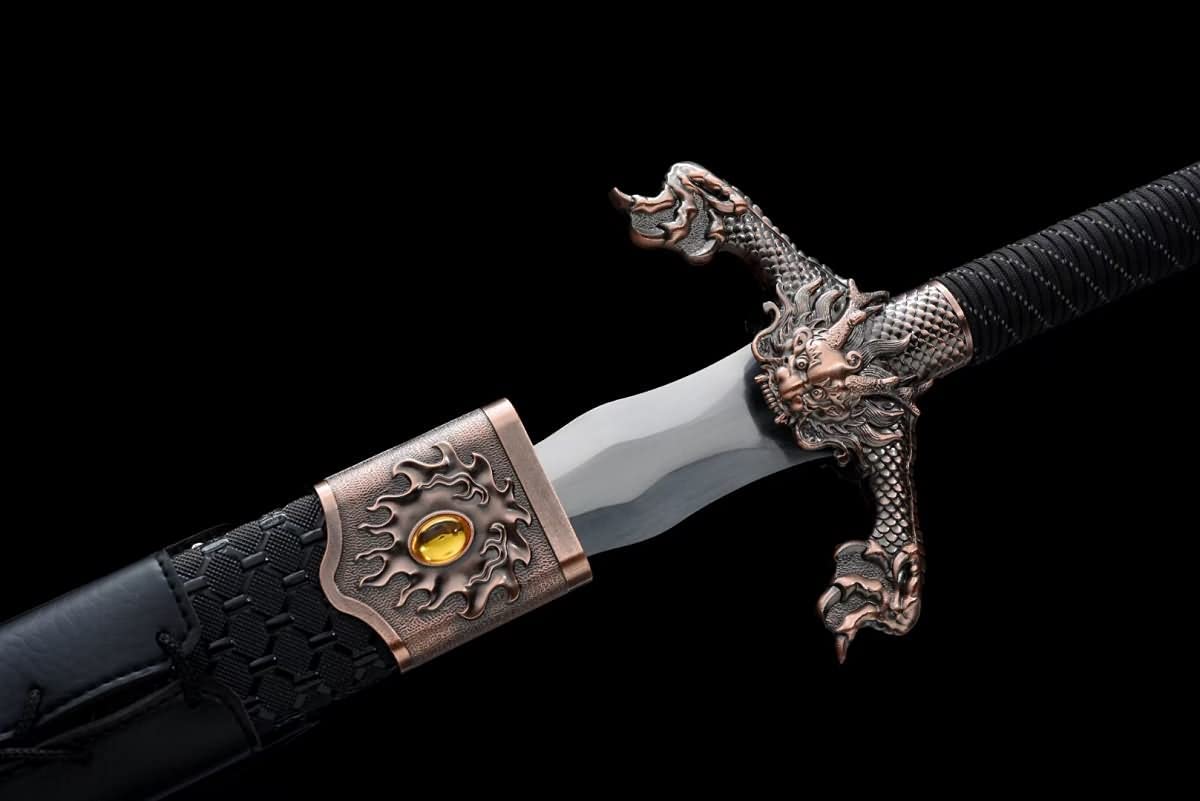 Flying Dragon Jian – Hand Forged High Carbon Spring Steel Chinese Sword with Dragon Guard, Leather Wrapped Scabbard and Practical Blade - Chinese Sword store
