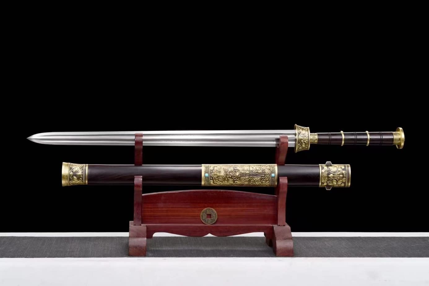 Three Kingdoms Sword,Forged Damascus Blades,Brass Fittings,Handmade Art