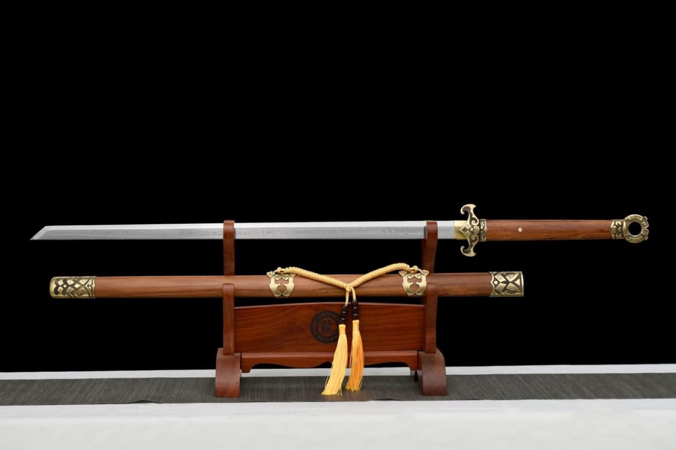 Tang dao,Damascus Steel Blades,Brass Fittings,Rosewood Scabbard,chinese sword