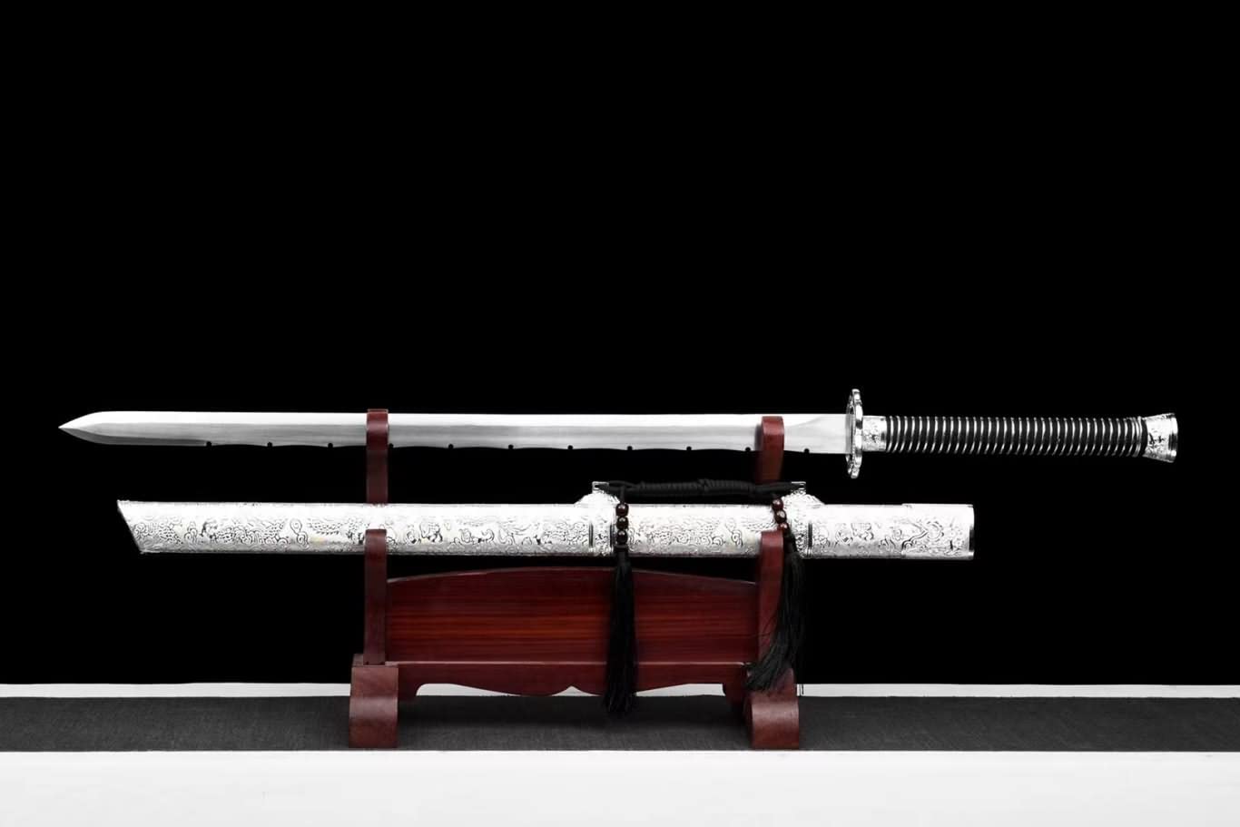 Tang jian,High Carbon Steel Blade,Alloy Fittings,Leather Scabbard,chinese swords