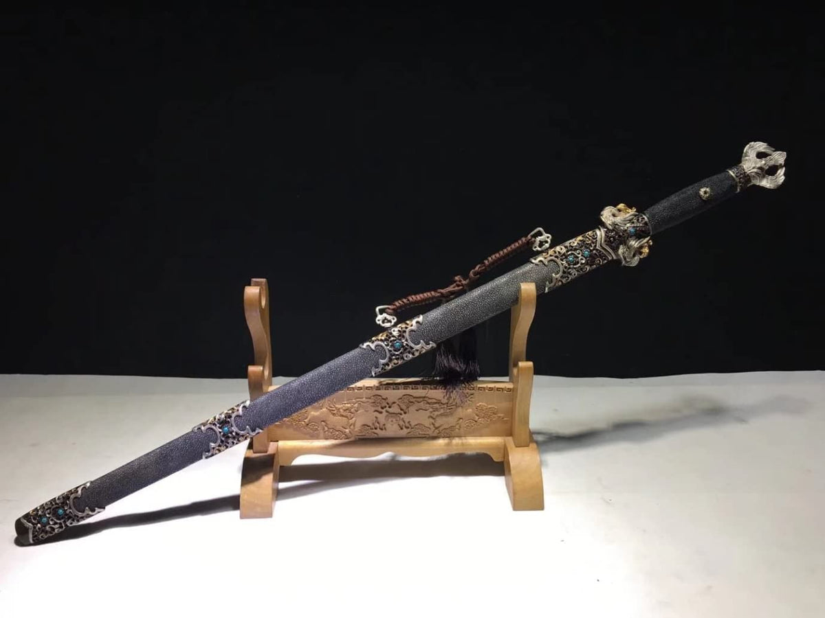 Rosefinch Sword,Forged Damascus Steel Blade,Black Skin Scabbard - Chinese Sword store