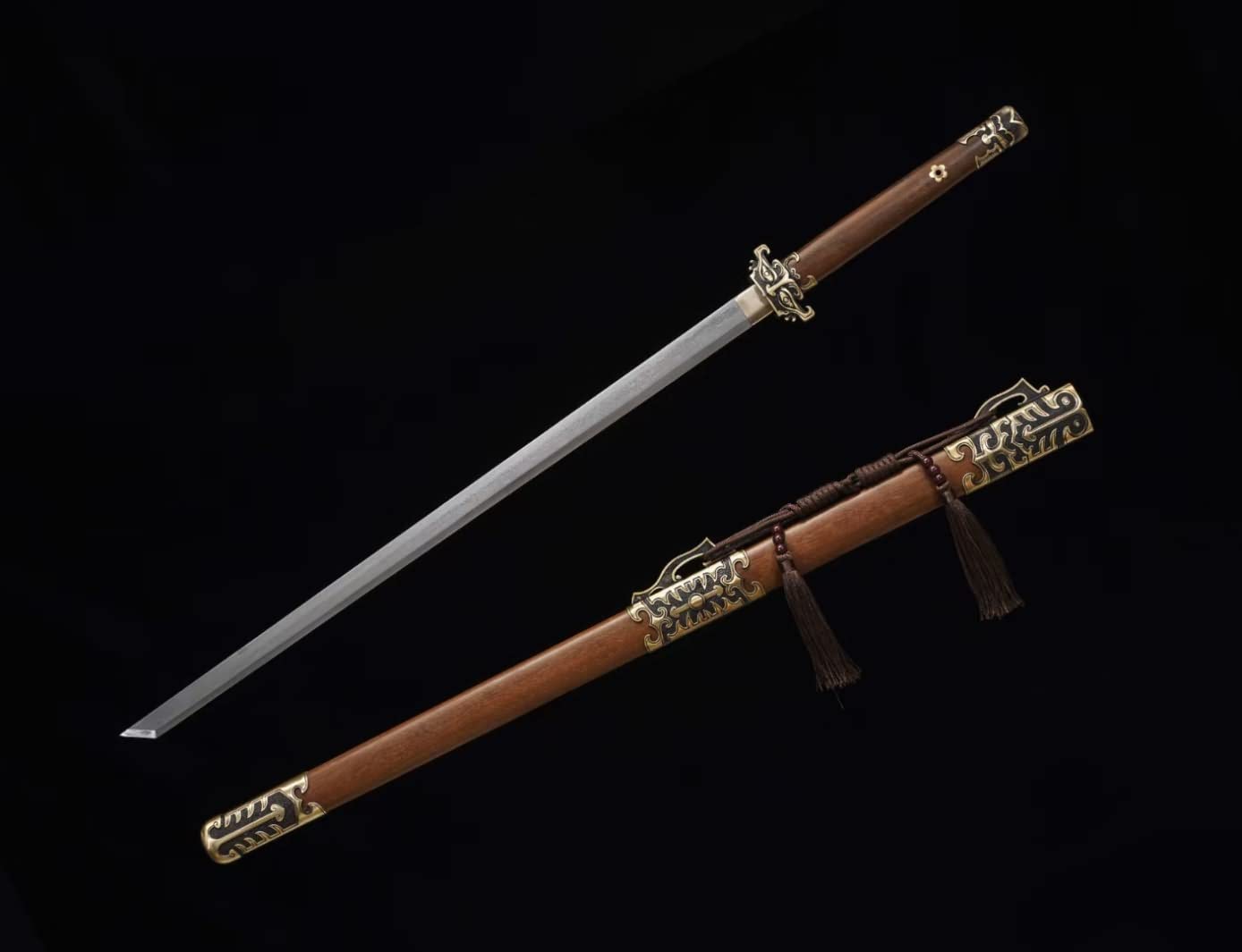 Tang dao, Damascus Steel Blades,Brass Fittings,Rosewood Scabbard,chinese sword