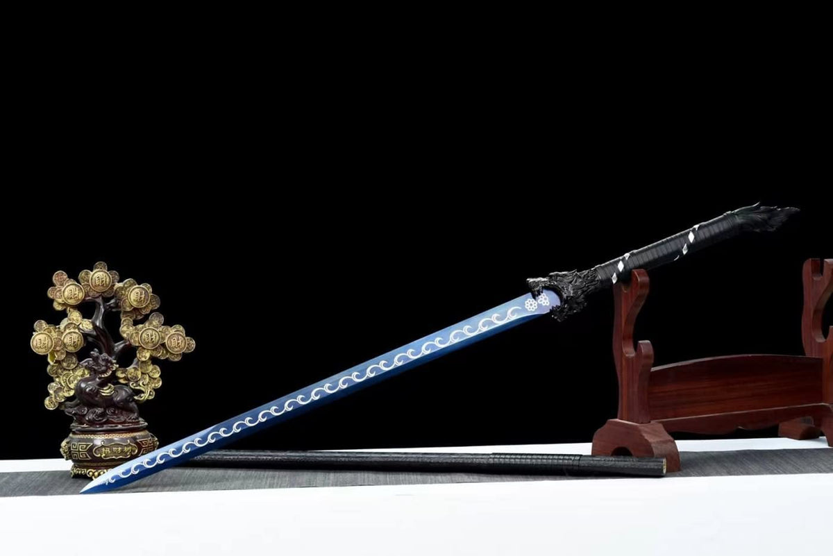 Dragon Tang jian,Forged High Carbon Steel Etched Blade,Fake Leather Scabbard,Chinese swords