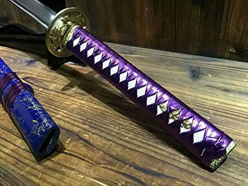 Japanese sword Katana/High carbon steel blade/Blue wood scabbard/Brass fittings - Chinese sword shop
