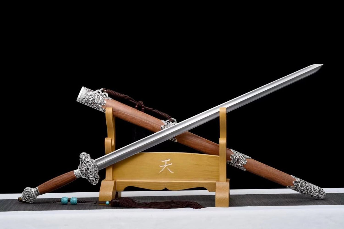 Nine Dragons Sword,Damascus Steel Blades,Rosewood Scabbard,Alloy Fittings