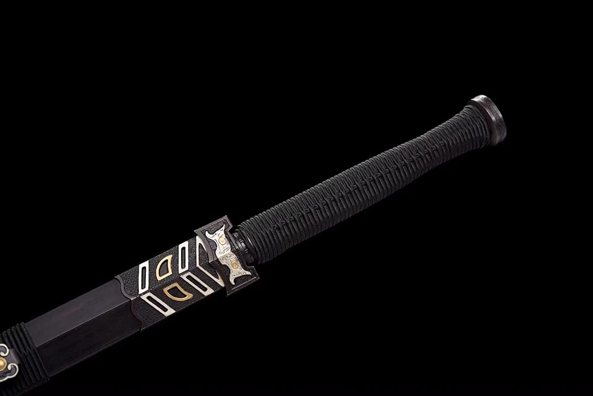 Ruyi jian,Forged Damascus Steel Blades,Brass Fittings,Ebony Scabbard