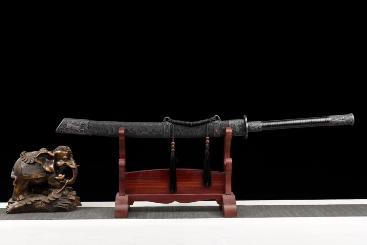 Kangxi dao,Forged high Carbon Steel Blade,Alloy Fittings,Black Scabbard,chinese sword