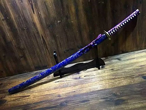 Japanese sword Katana/High carbon steel blade/Blue wood scabbard/Brass fittings - Chinese sword shop