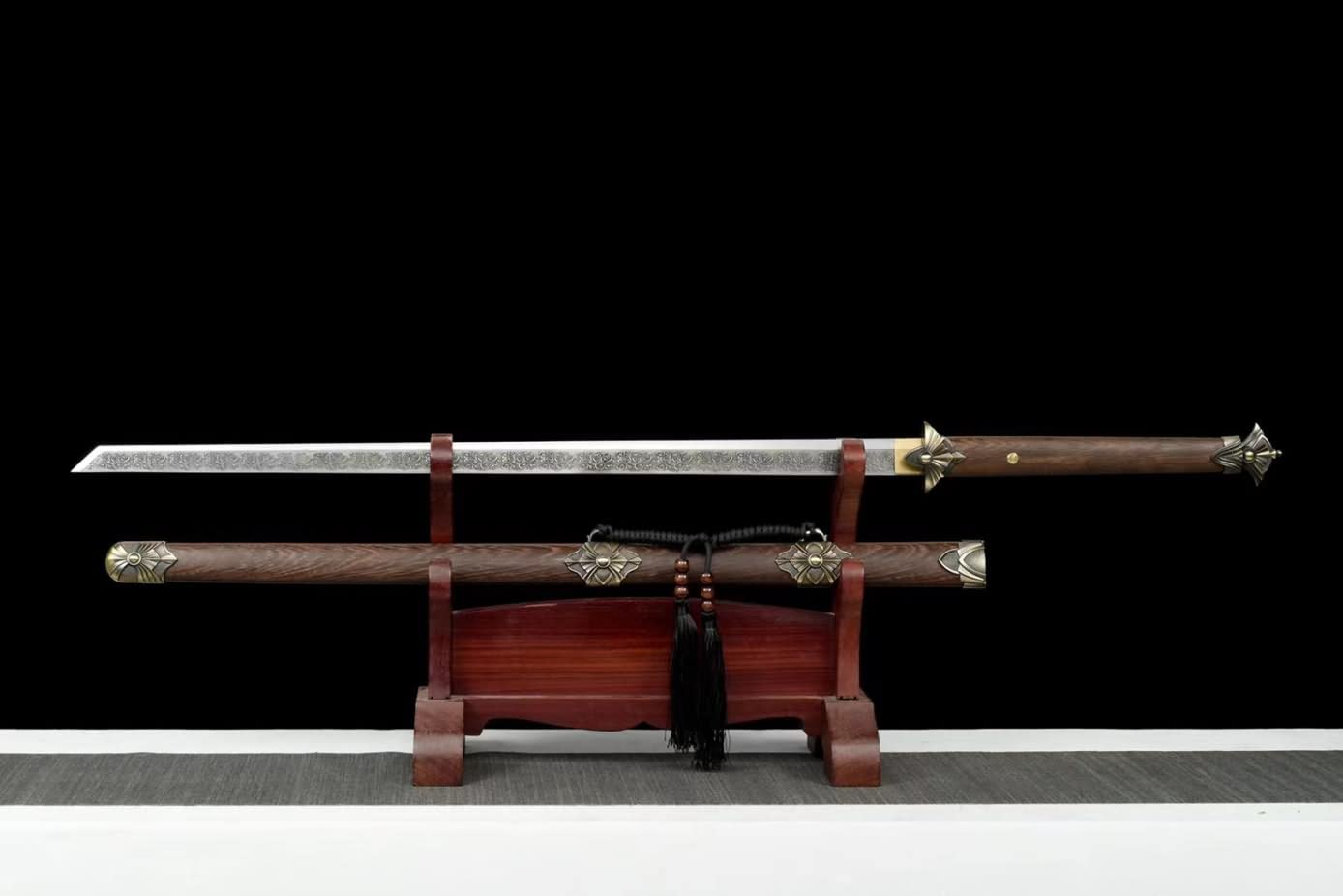 LOONGSWORD,Tang dao High Carbon Steel Blade,Alloy Fittings,Rosewood Scabbard