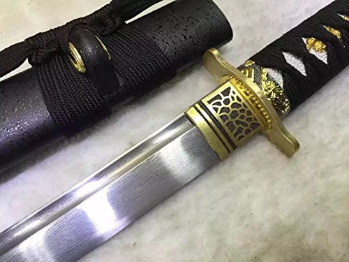 Wakizashi,Damascus steel,Wood Scabbard,Alloy tosogu - Chinese sword shop