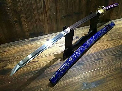 Japanese sword Katana/High carbon steel blade/Blue wood scabbard/Brass fittings - Chinese sword shop