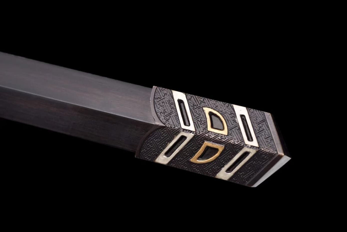 Ruyi jian,Forged Damascus Steel Blades,Brass Fittings,Ebony Scabbard